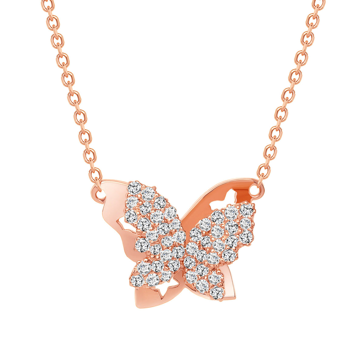 ROUND DIAMOND DAZZLING BUTTERFLY PENDANT NECKLACE