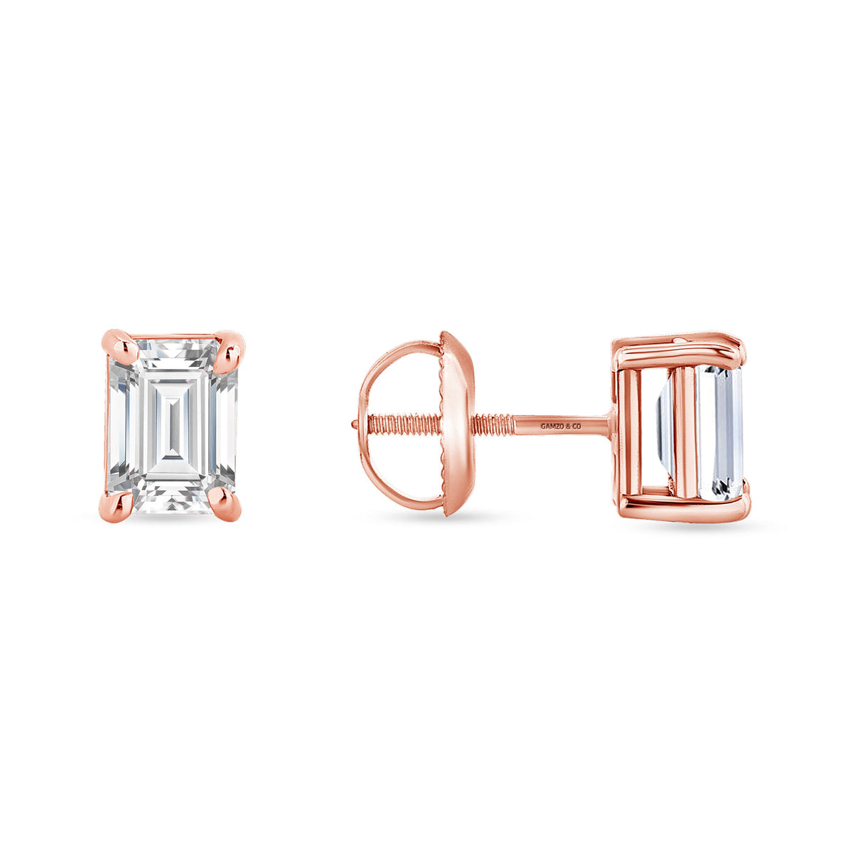 EMERALD DIAMOND EARRINGS - 4 PRONG SCREW BACK SETTING