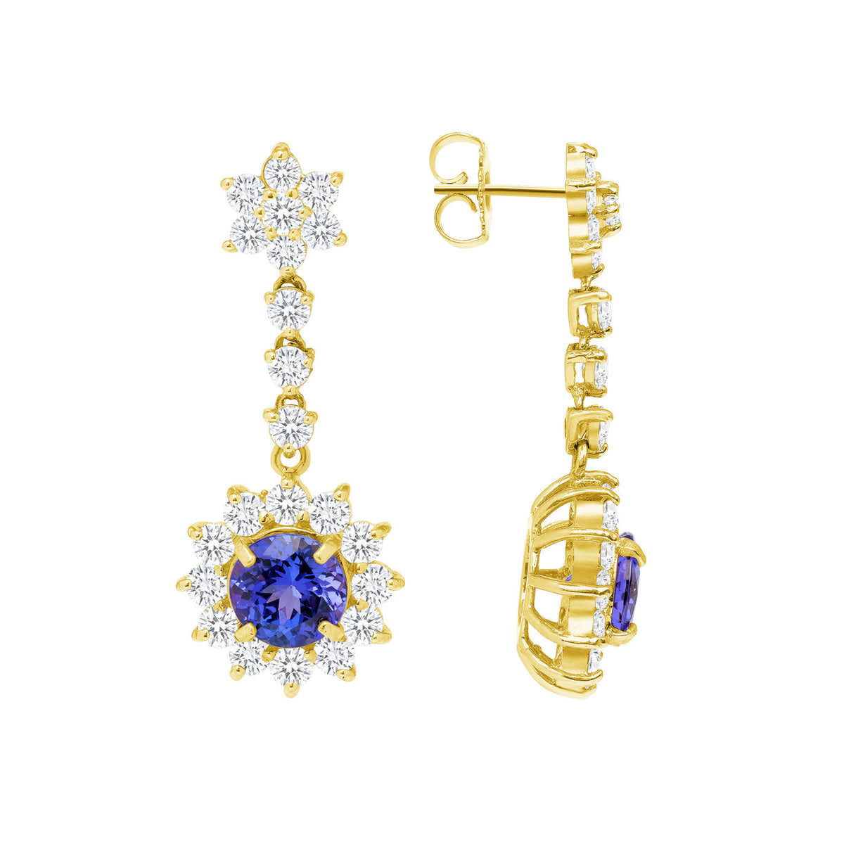 BLUE SAPPHIRE HALO DROP EARRINGS