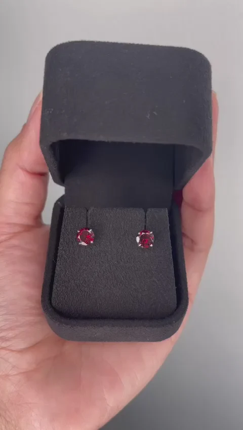 2.00CTTW DEEP RED GARNET NATURAL GEMSTONE STUD EARRINGS 14K GOLD PUSH-BACKS