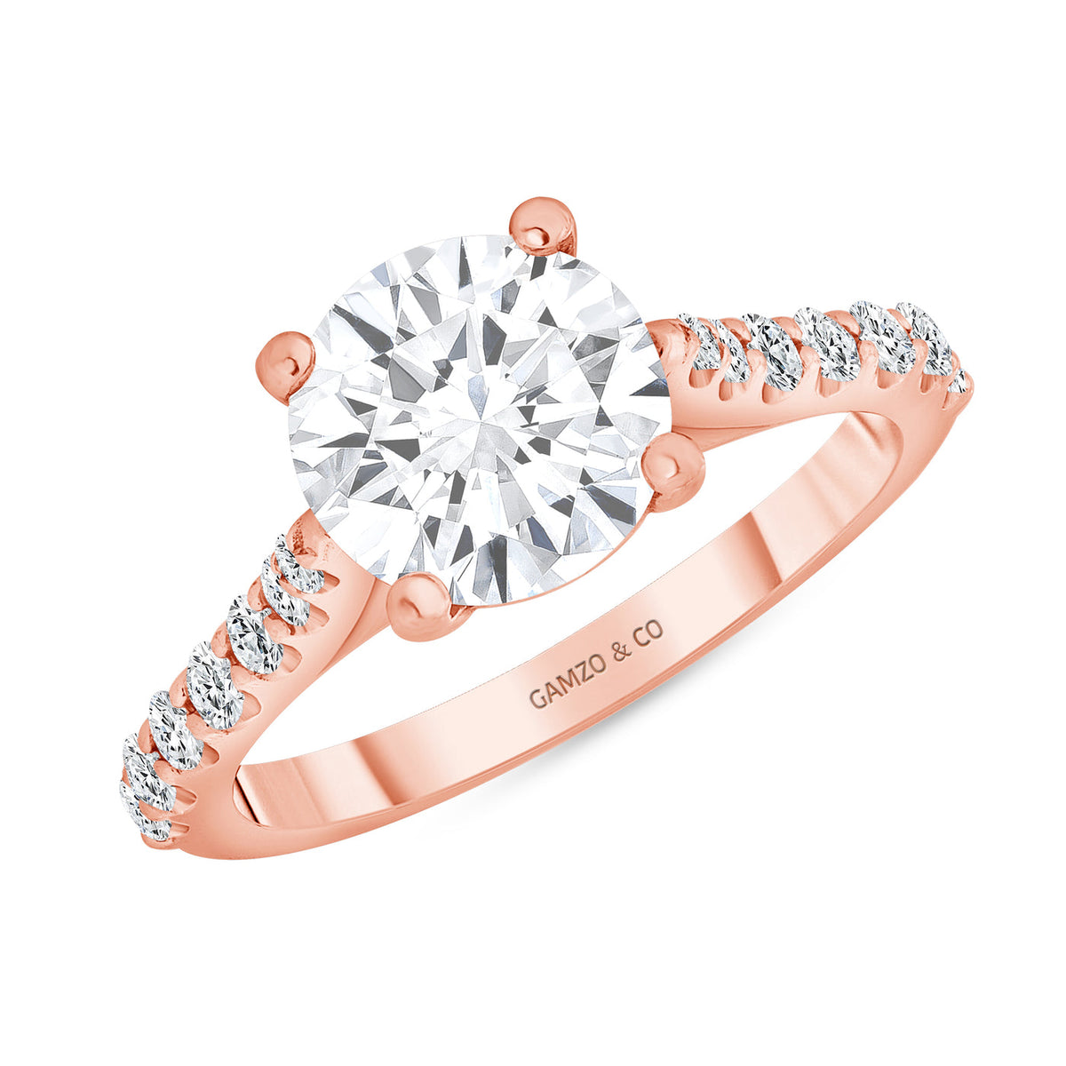 ROUND CUT NATURAL DIAMOND ENGAGEMENT RING. PAVE SET SIDE STONES (GIA CERTIFIED)