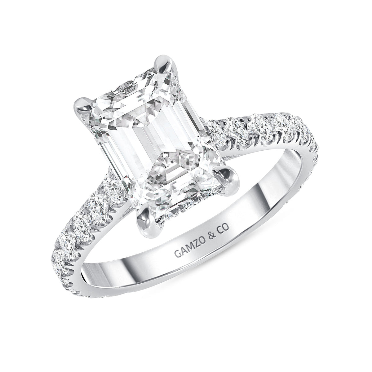 EMERALD CUT NATURAL DIAMOND ENGAGEMENT RING. HIDDEN HALO SETTING (GIA CERTIFIED)