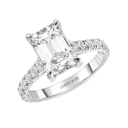 EMERALD CUT NATURAL DIAMOND ENGAGEMENT RING. HIDDEN HALO SETTING (GIA CERTIFIED)