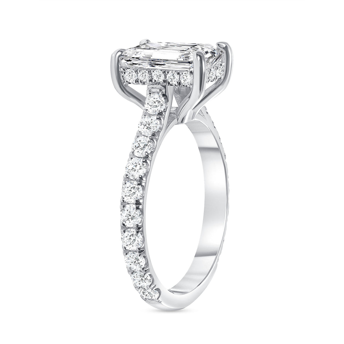 EMERALD CUT NATURAL DIAMOND ENGAGEMENT RING. HIDDEN HALO SETTING (GIA CERTIFIED)