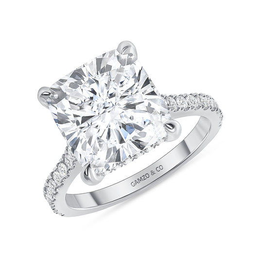 CUSHION CUT NATURAL DIAMOND ENGAGEMENT RING. HIDDEN HALO (GIA CERTIFIED)
