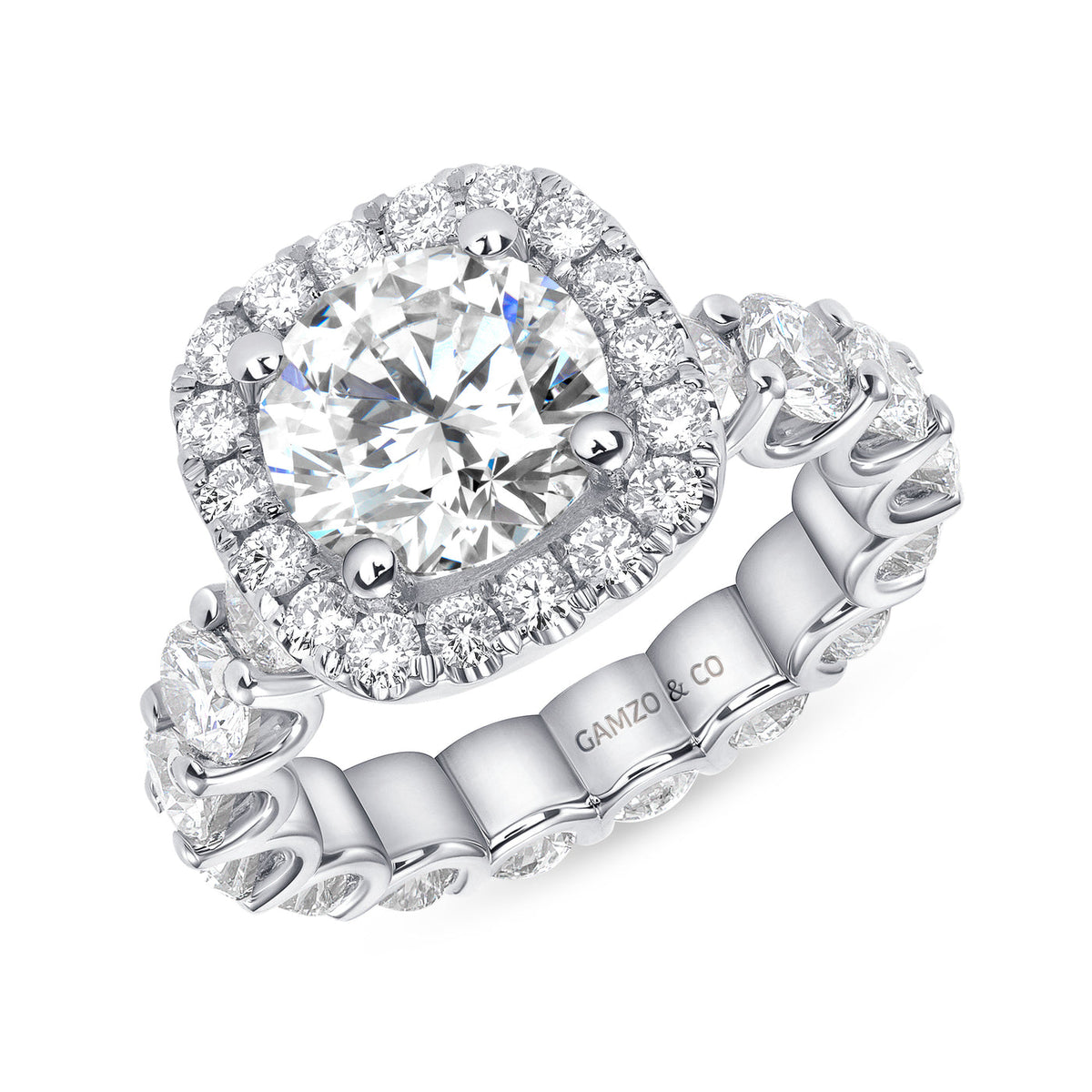 ROUND CUT NATURAL DIAMOND HALO ENGAGEMENT ETERNITY RING (GIA CERTIFIED)