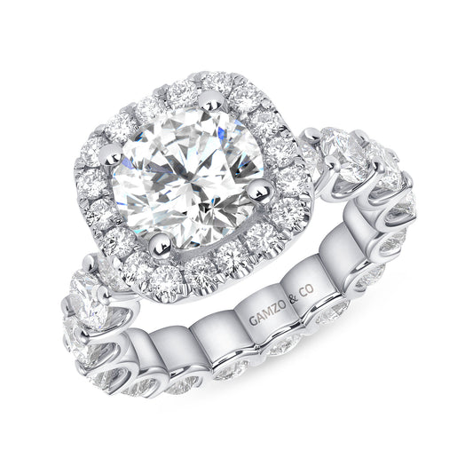 ROUND CUT NATURAL DIAMOND HALO ENGAGEMENT ETERNITY RING (GIA CERTIFIED)