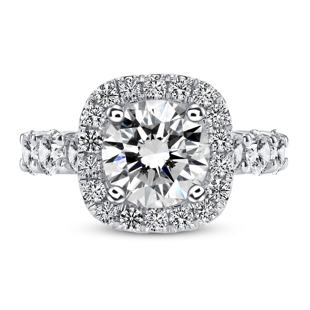 ROUND CUT NATURAL DIAMOND HALO ENGAGEMENT ETERNITY RING (GIA CERTIFIED)