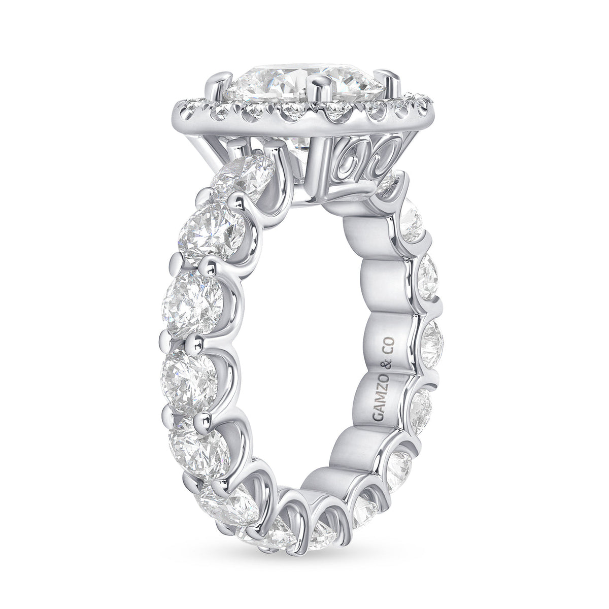 ROUND CUT NATURAL DIAMOND HALO ENGAGEMENT ETERNITY RING (GIA CERTIFIED)
