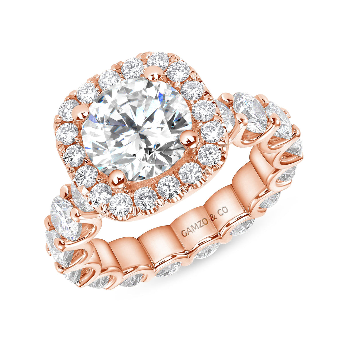 ROUND CUT NATURAL DIAMOND HALO ENGAGEMENT ETERNITY RING (GIA CERTIFIED)