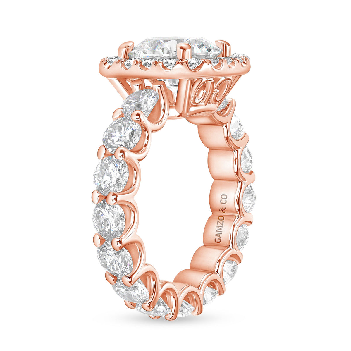 ROUND CUT NATURAL DIAMOND HALO ENGAGEMENT ETERNITY RING (GIA CERTIFIED)