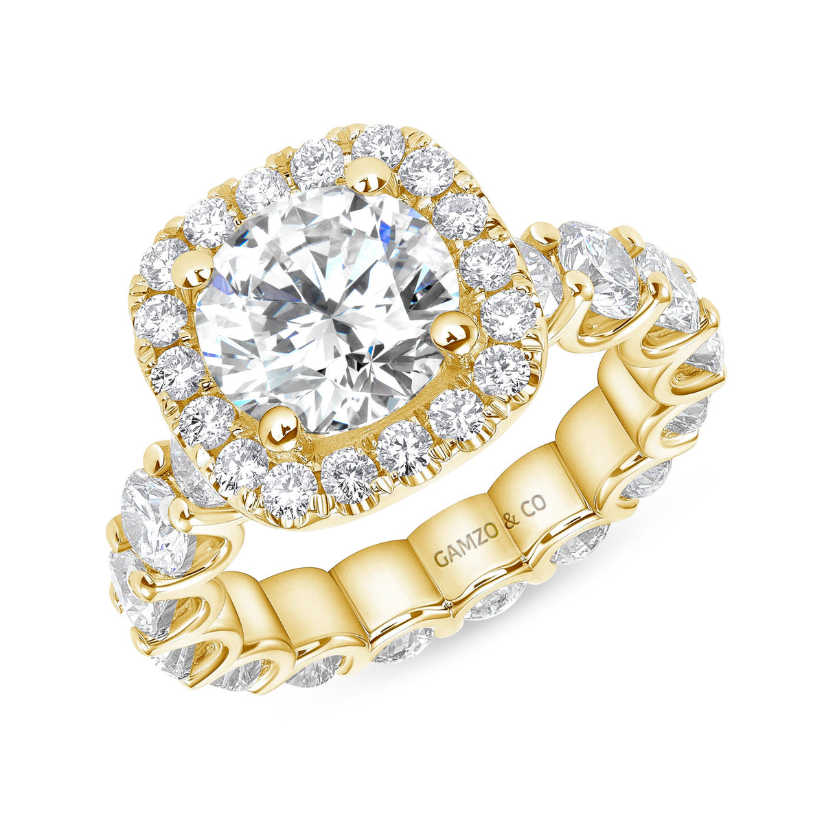 ROUND CUT NATURAL DIAMOND HALO ENGAGEMENT ETERNITY RING (GIA CERTIFIED)