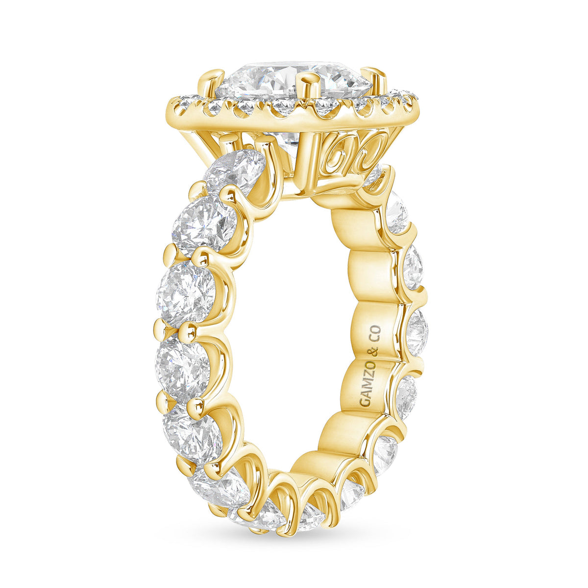 ROUND CUT NATURAL DIAMOND HALO ENGAGEMENT ETERNITY RING (GIA CERTIFIED)