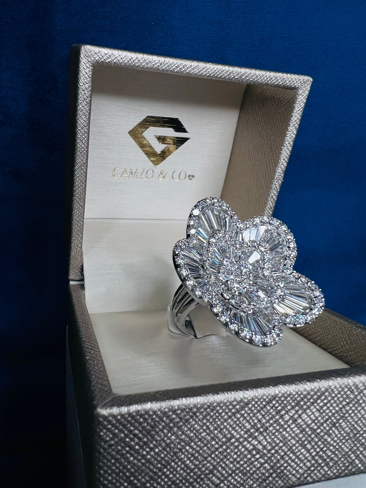 GOLD FLOWER NATURAL DIAMOND ENGAGEMENT RING, STATEMENT RING