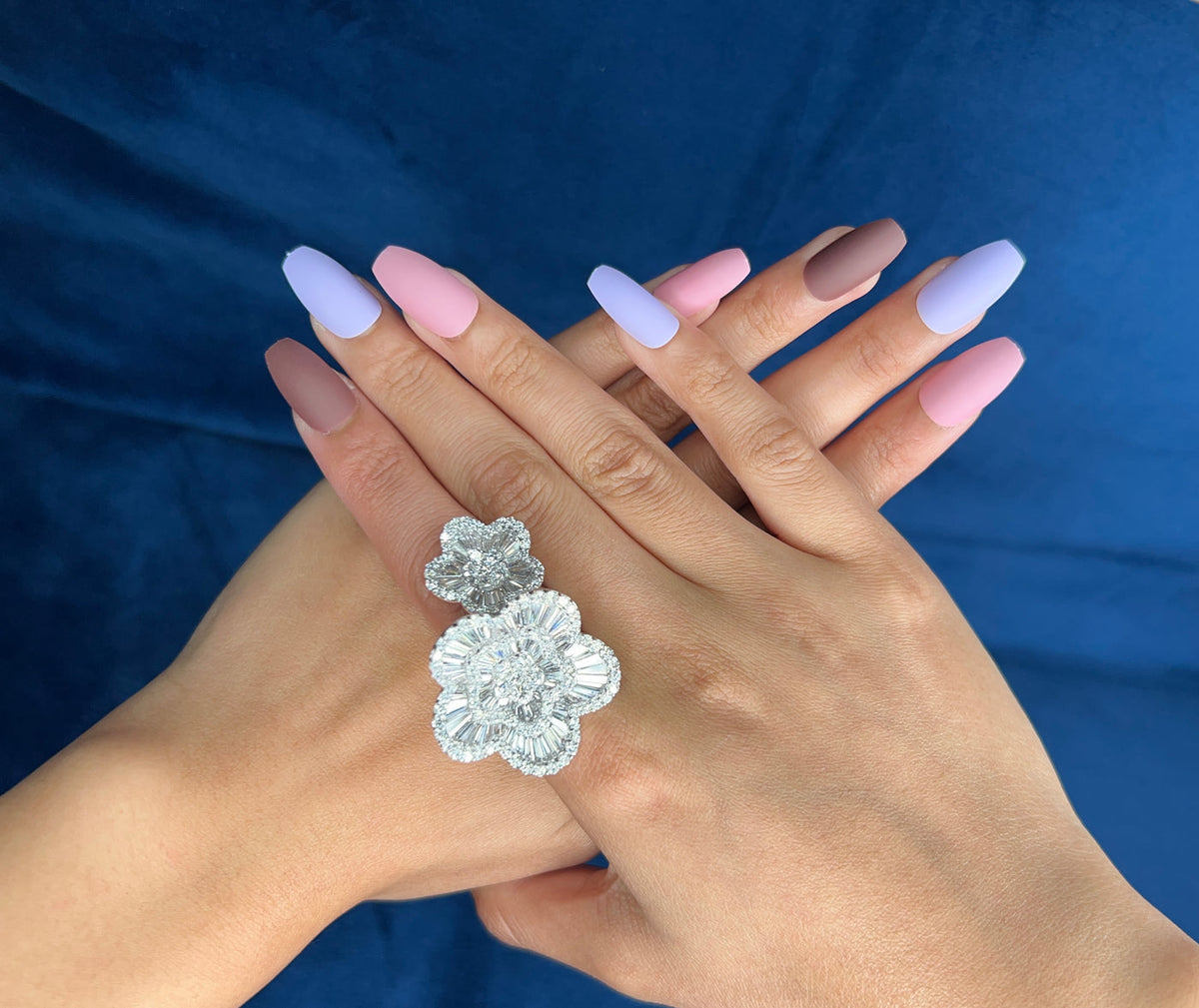 GOLD FLOWER NATURAL DIAMOND ENGAGEMENT RING, STATEMENT RING