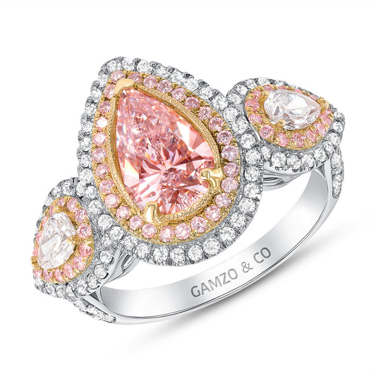 PINK PEAR SHAPED NATURAL DIAMOND HALO ENGAGEMENT RING