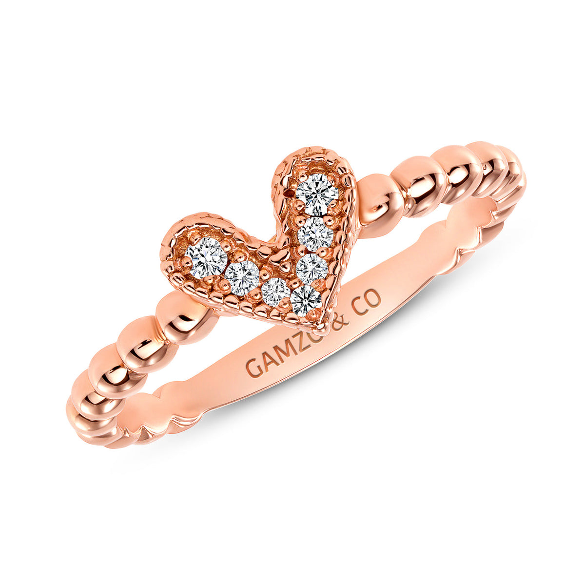 ROUND DIAMOND HEART BEADED FASHION RING