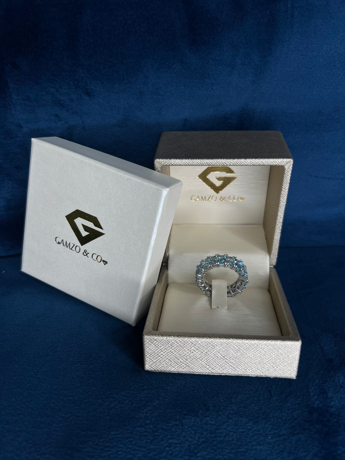 TOPAZ ETERNITY BAND. GEMSTONE RING