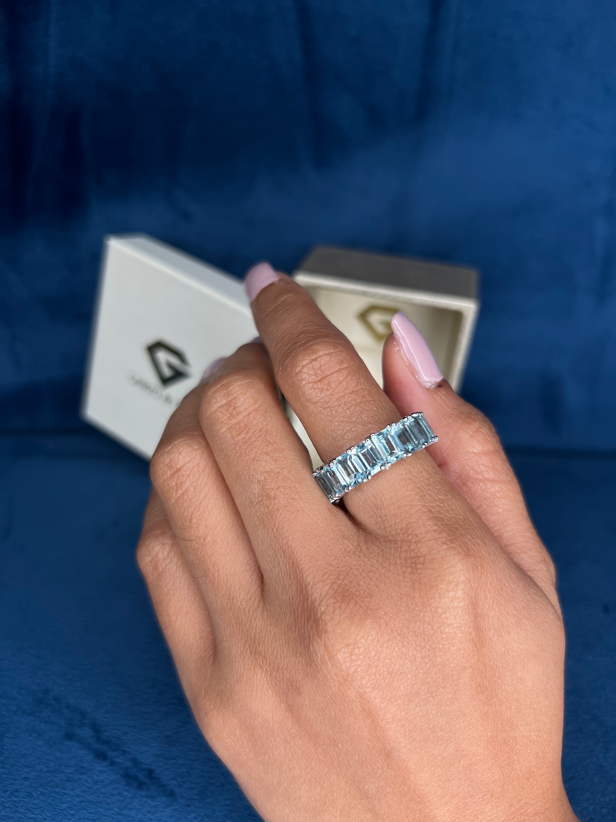 TOPAZ ETERNITY BAND. GEMSTONE RING