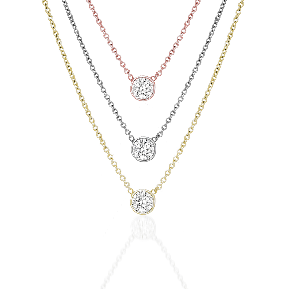 DIAMOND SOLITAIRE PENDANT, BEZEL SET NECKLACE
