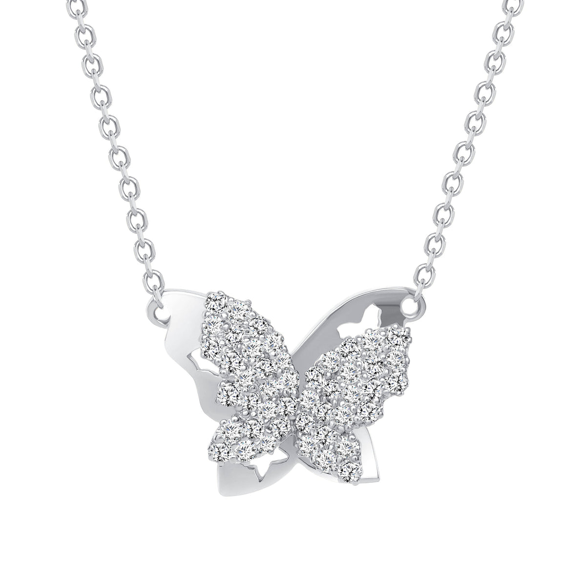 ROUND DIAMOND DAZZLING BUTTERFLY PENDANT NECKLACE