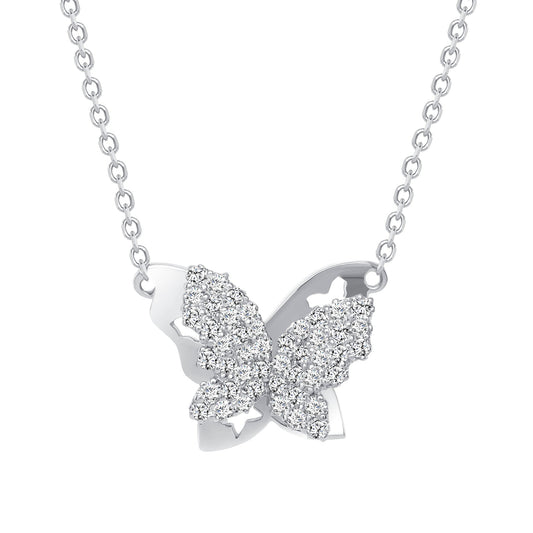 ROUND DIAMOND DAZZLING BUTTERFLY PENDANT NECKLACE