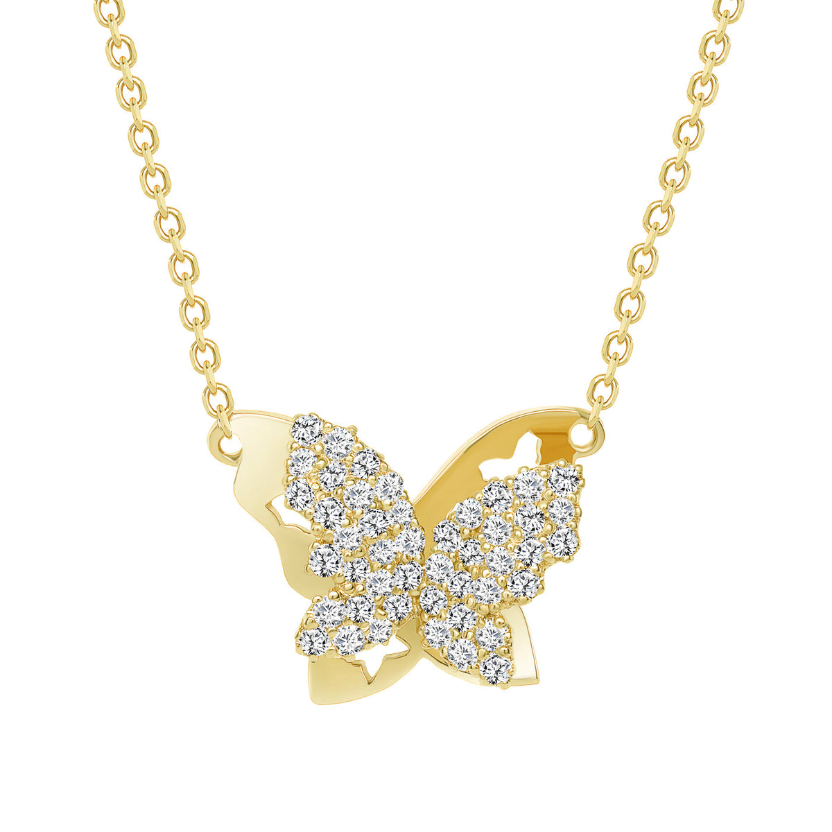 ROUND DIAMOND DAZZLING BUTTERFLY PENDANT NECKLACE