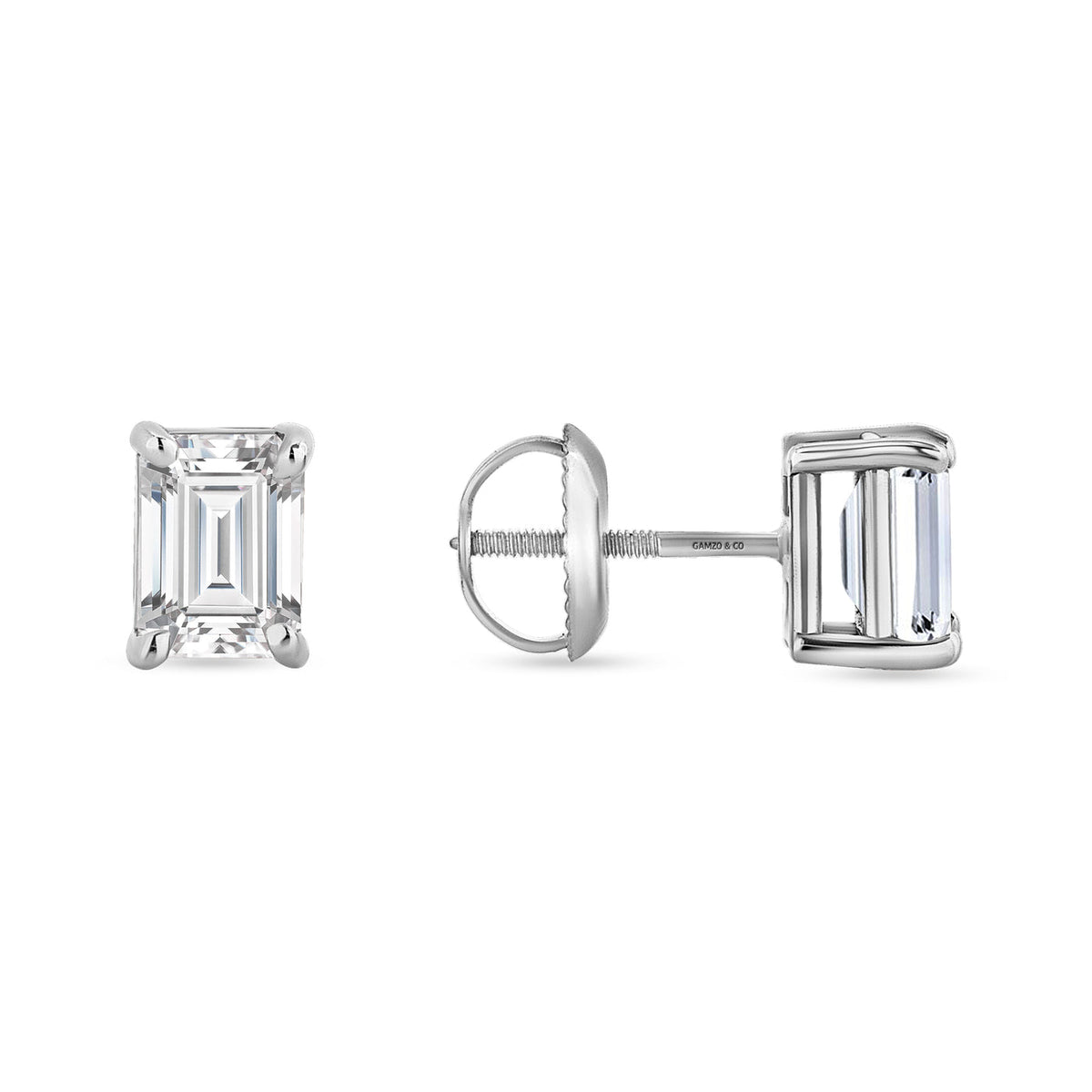 EMERALD DIAMOND EARRINGS - 4 PRONG SCREW BACK SETTING
