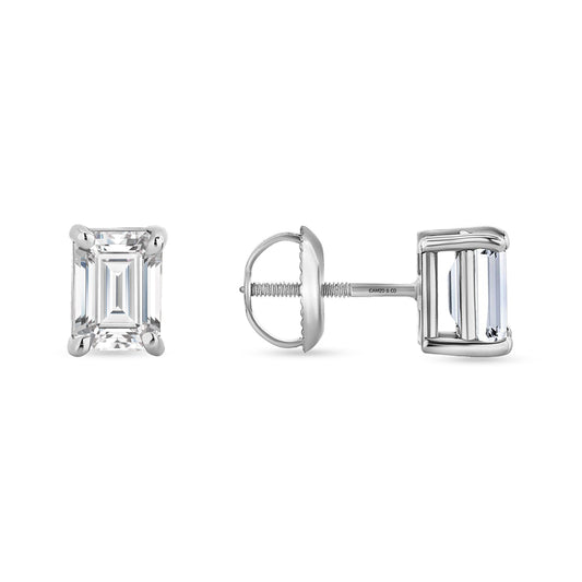 EMERALD DIAMOND EARRINGS - 4 PRONG SCREW BACK SETTING
