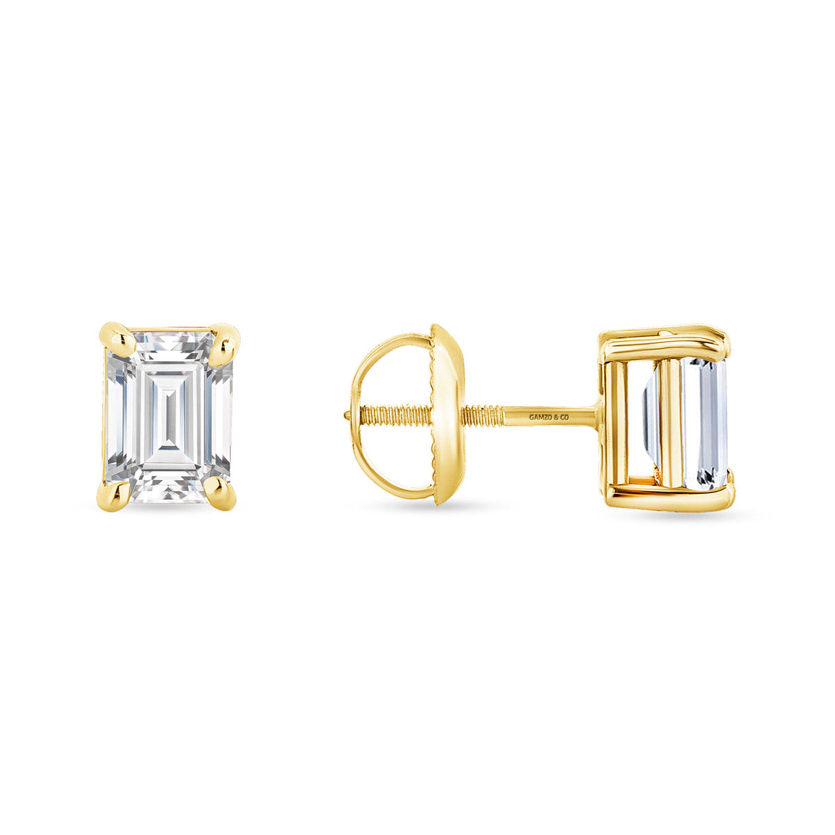 EMERALD DIAMOND EARRINGS - 4 PRONG SCREW BACK SETTING