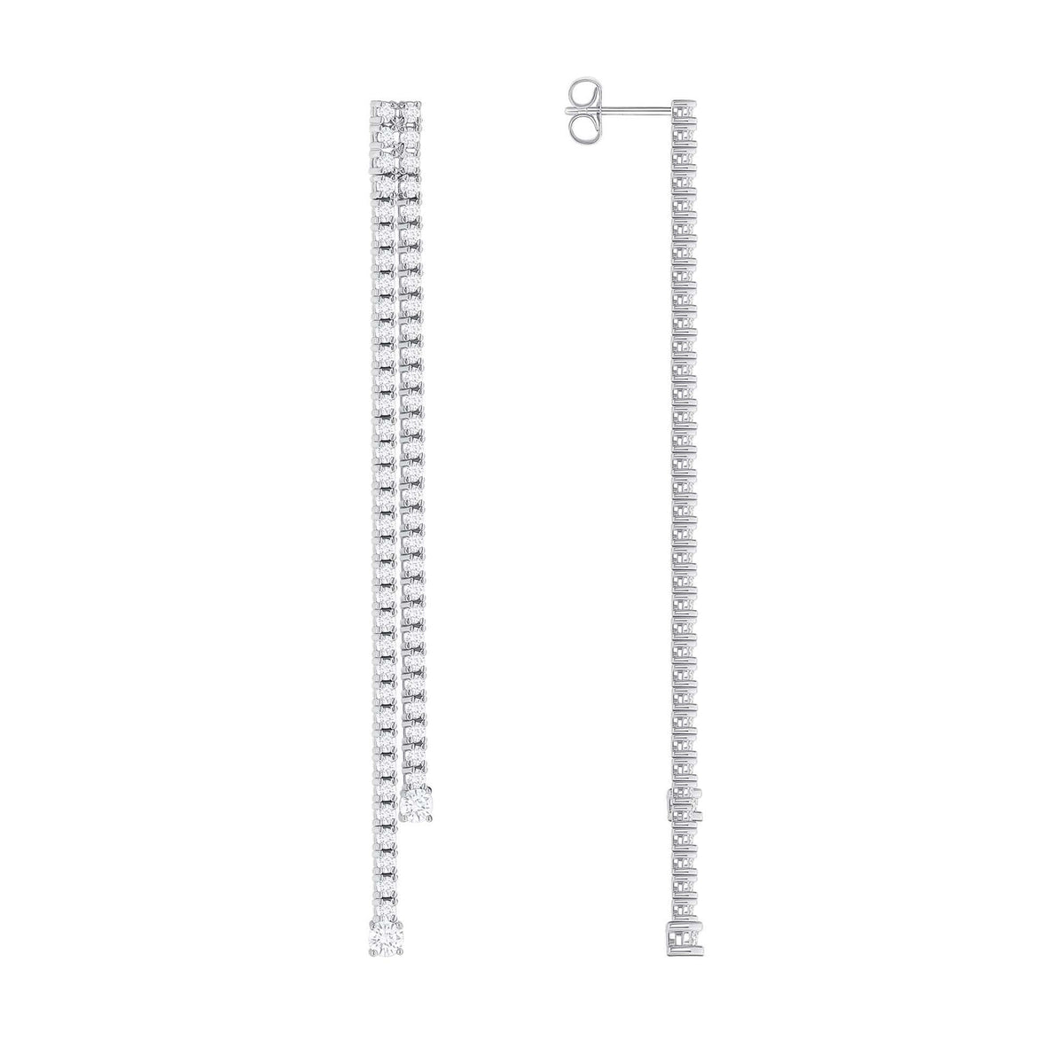 18K WHITE GOLD GRADUATING DROP EARRINGS WITH ROUND DIAMONDS