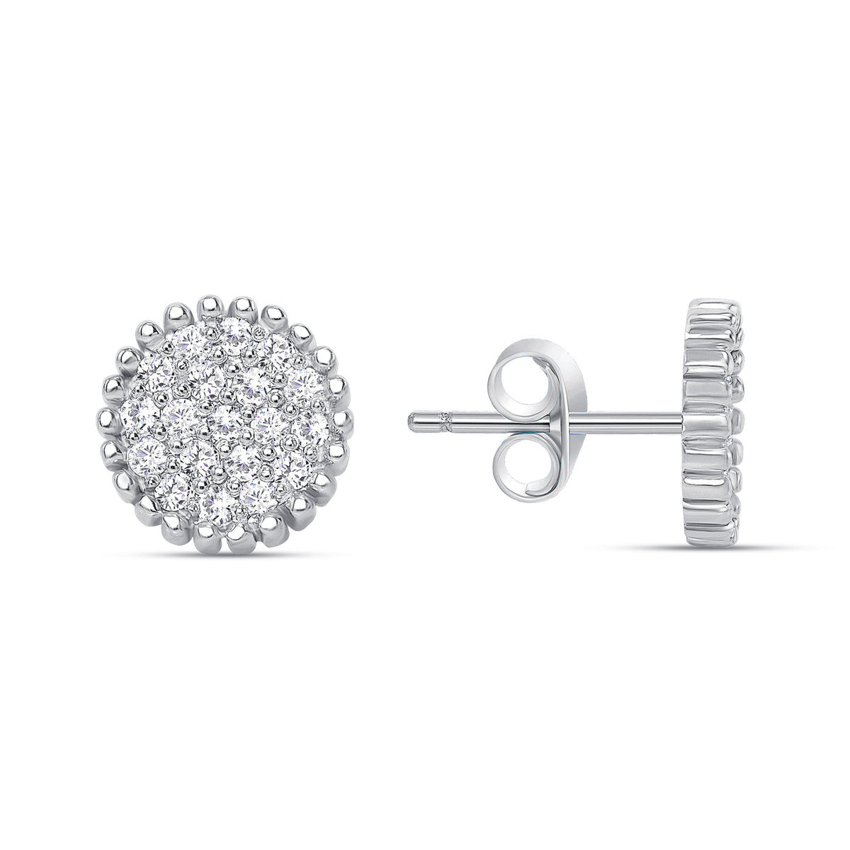 0.25CTTW ROUND NATURAL DIAMOND PAVE STUD EARRINGS SET - PUSH BACK