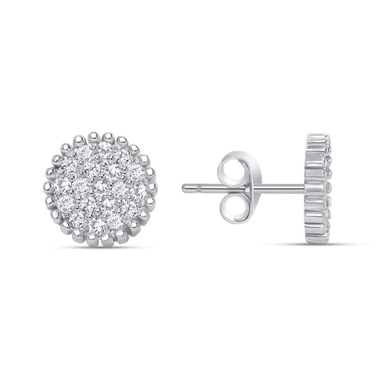 0.25CTTW ROUND NATURAL DIAMOND PAVE STUD EARRINGS SET - PUSH BACK