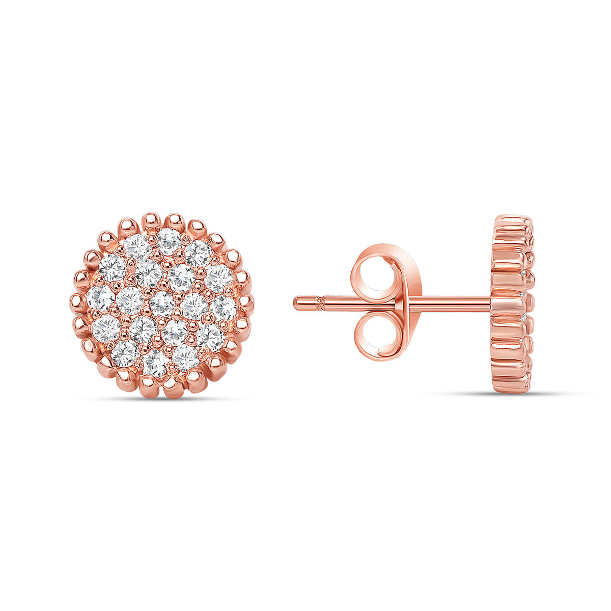 0.25CTTW ROUND NATURAL DIAMOND PAVE STUD EARRINGS SET - PUSH BACK