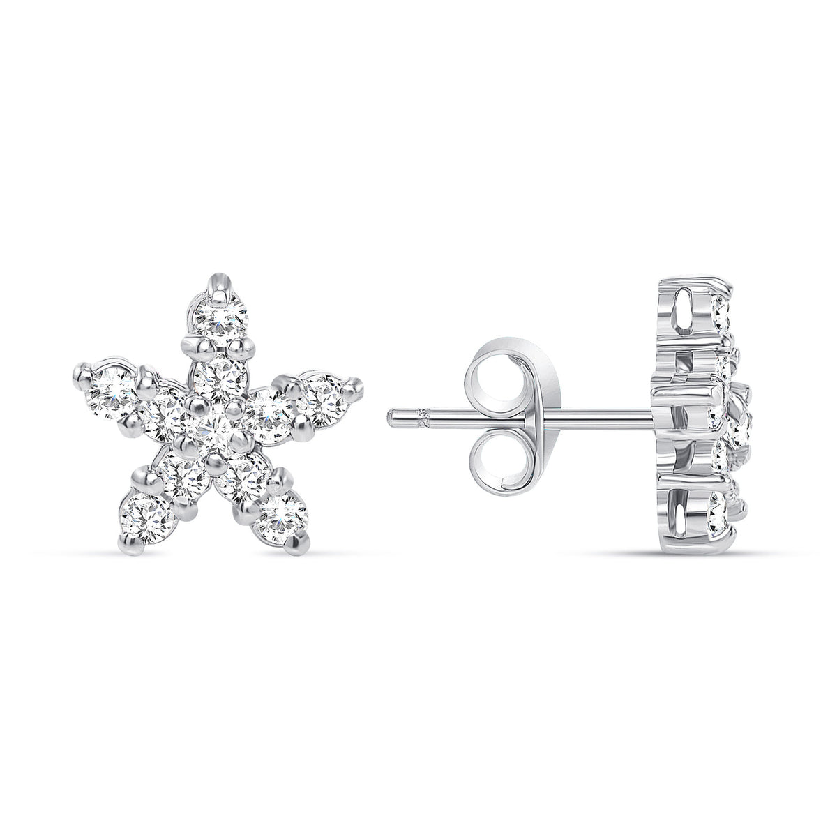 ROUND DIAMOND STAR SHAPE STUD EARRINGS SET - PUSH BACK