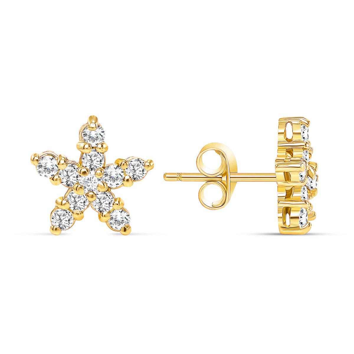 ROUND DIAMOND STAR SHAPE STUD EARRINGS SET - PUSH BACK