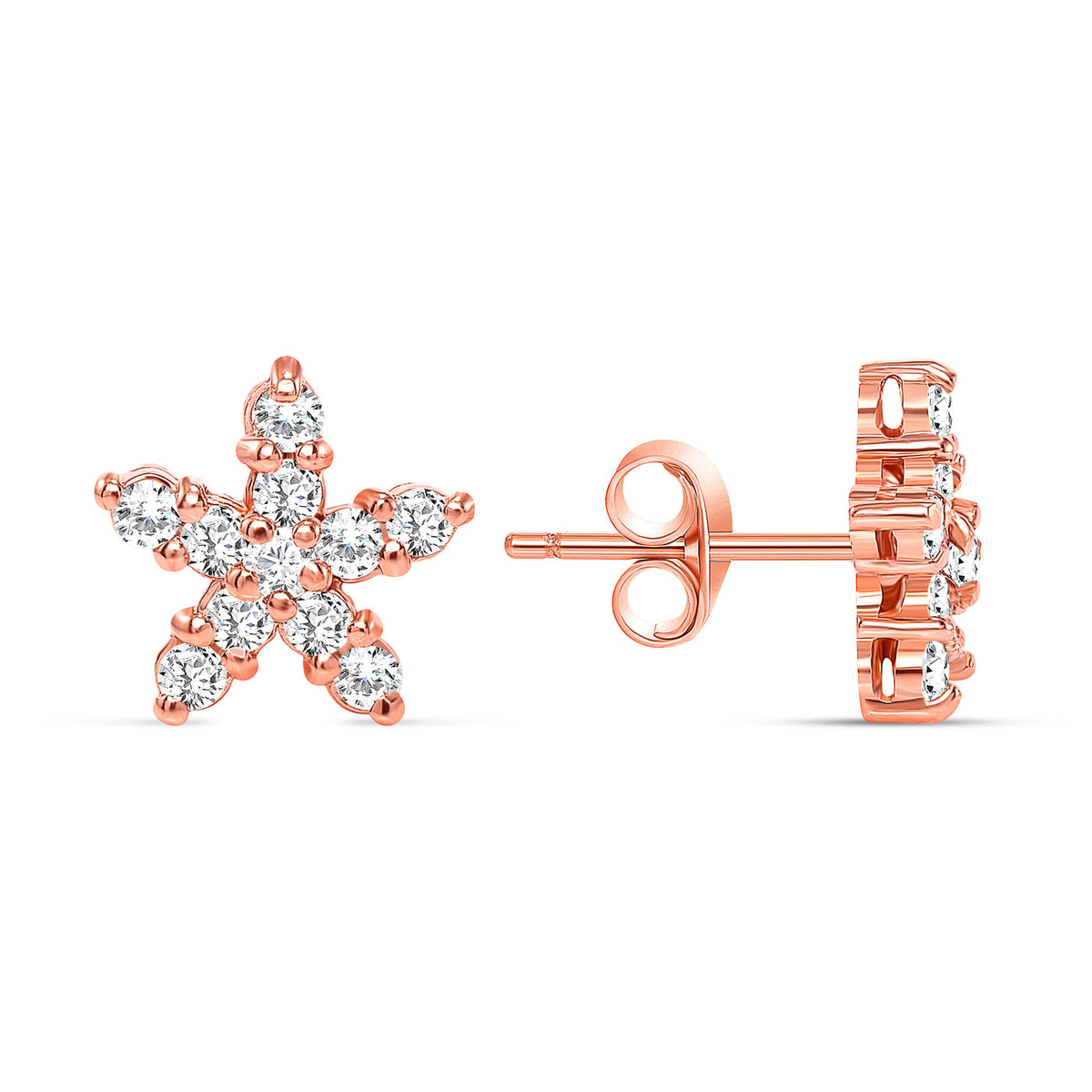ROUND DIAMOND STAR SHAPE STUD EARRINGS SET - PUSH BACK